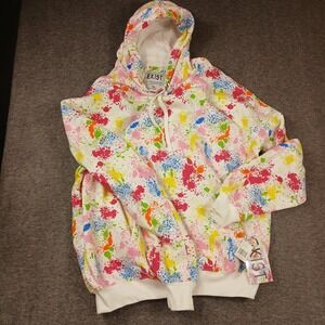 Exist Unisex Hooded Pocketed White Pullover Color Splash Sweatshirt Size XL NWT